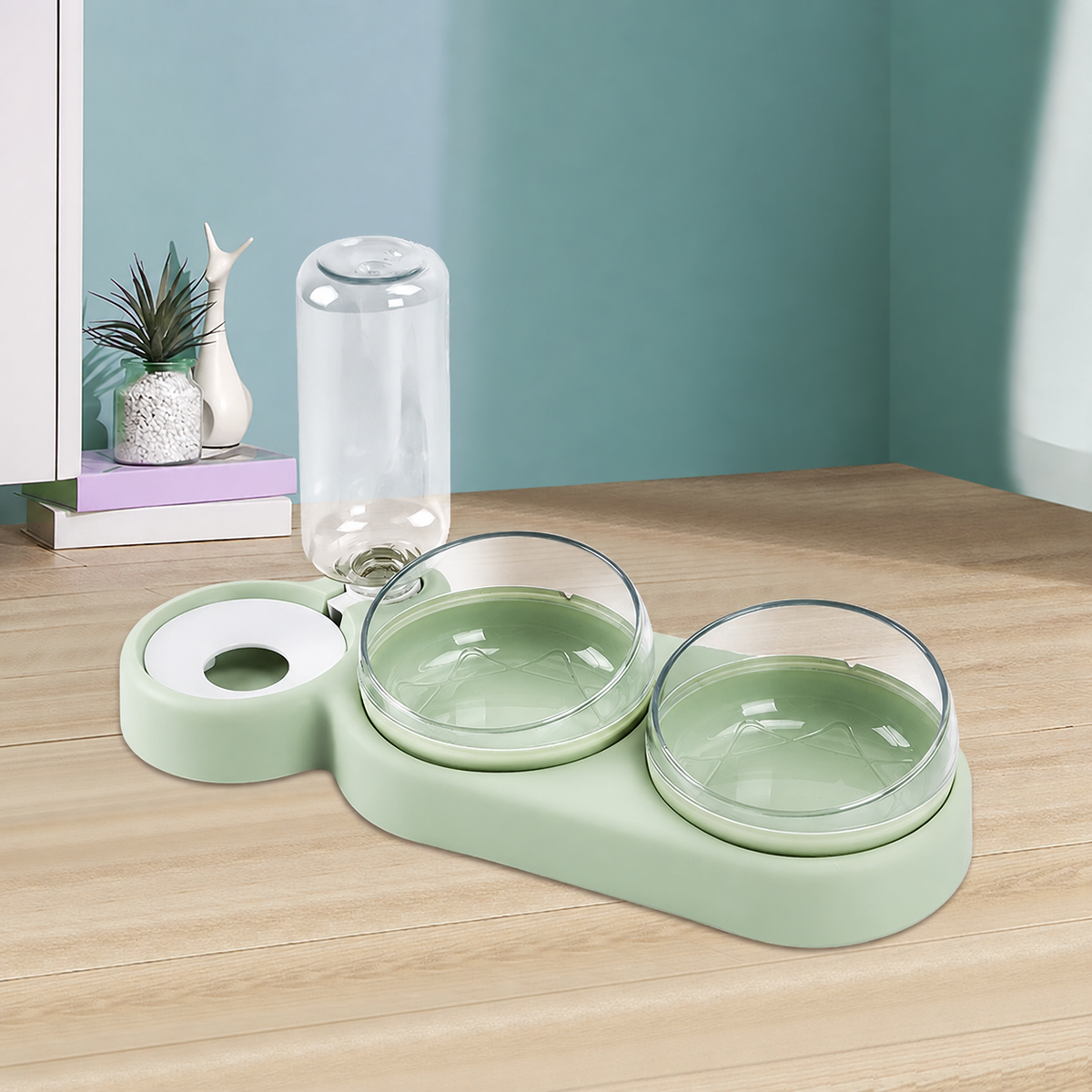 Double Pet Bowl with Automatic Water Dispenser