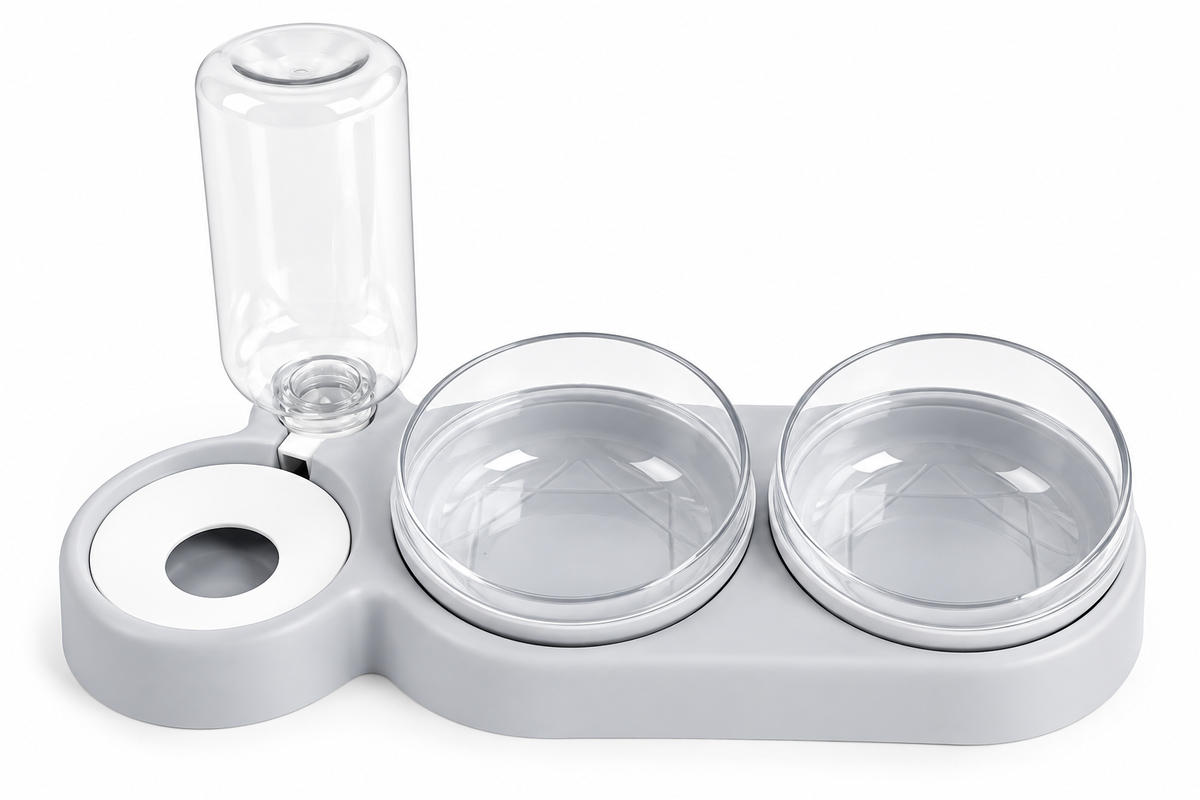 Double Pet Bowl with Automatic Water Dispenser