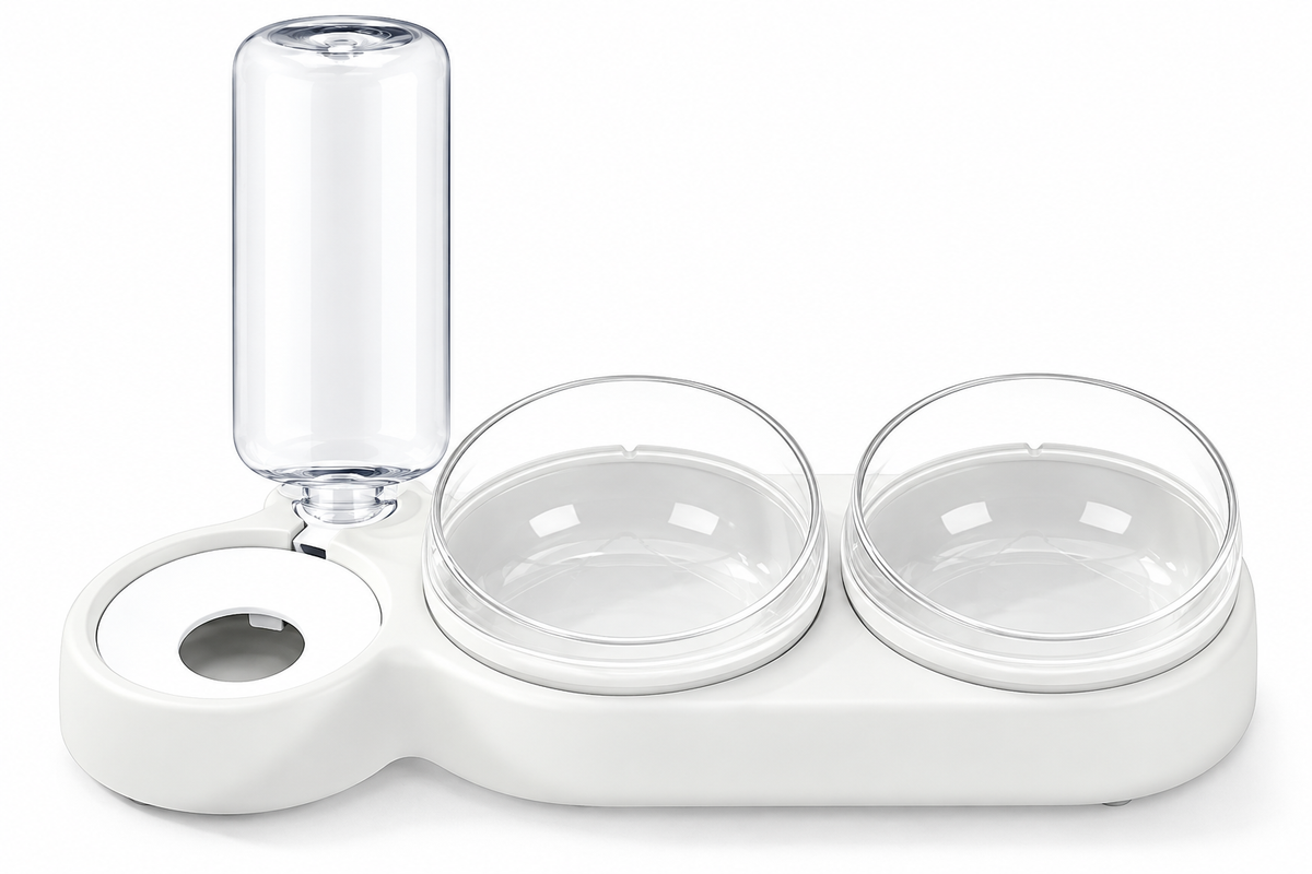 Double Pet Bowl with Automatic Water Dispenser