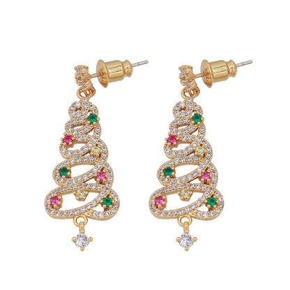 New Full Inlaid Colorful Zircon Christmas Tree Tassel Earrings Women&