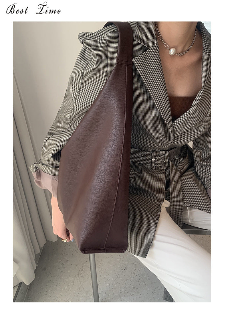 Autumn And Winter New Soft Leather High Capacity One Shoulder Tote Bag