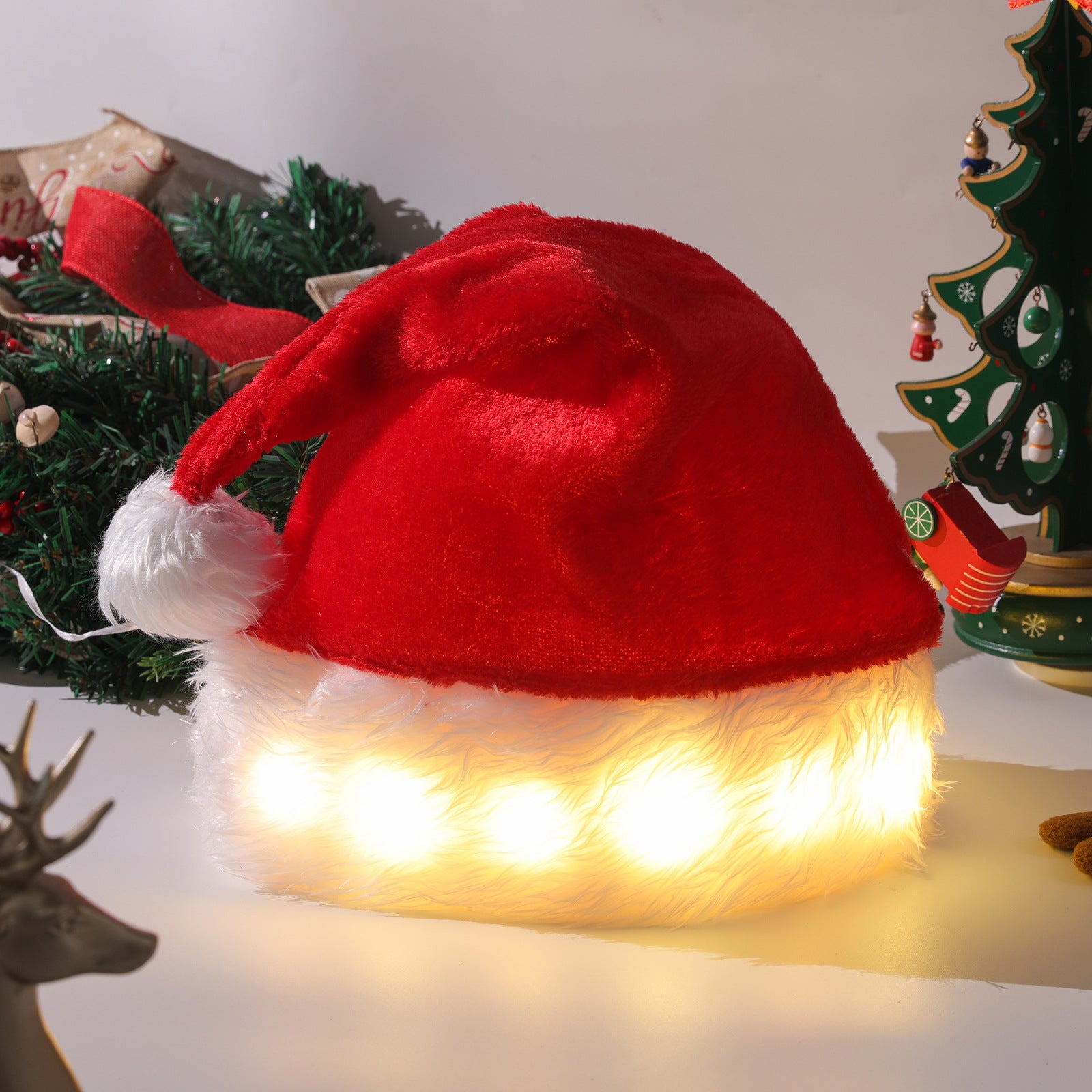 Christmas Hat LED Light Plush Children&