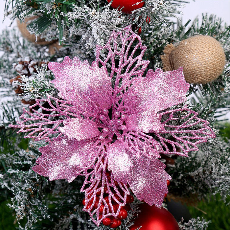 Glitter Artifical Christmas Flowers Christmas Tree Decorations For Home Fake Flowers Xmas Ornaments New Year Decor