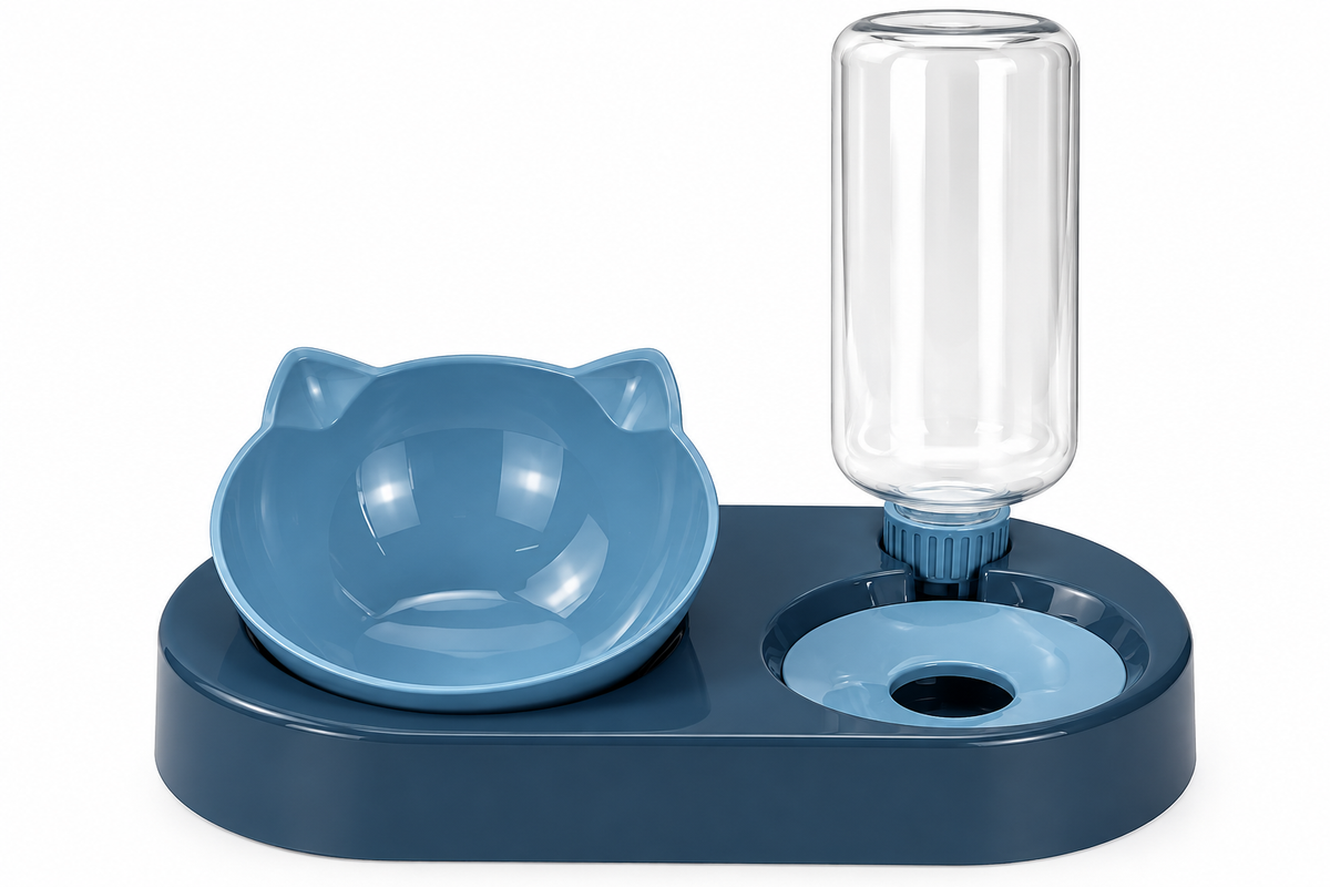 Double Pet Bowl with Automatic Water Dispenser