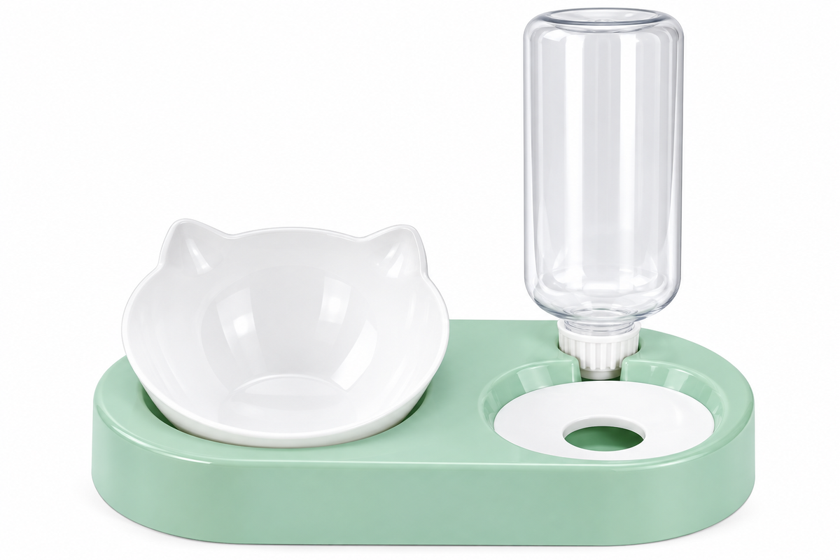 Double Pet Bowl with Automatic Water Dispenser