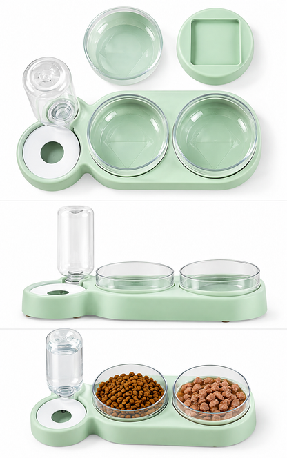 Double Pet Bowl with Automatic Water Dispenser