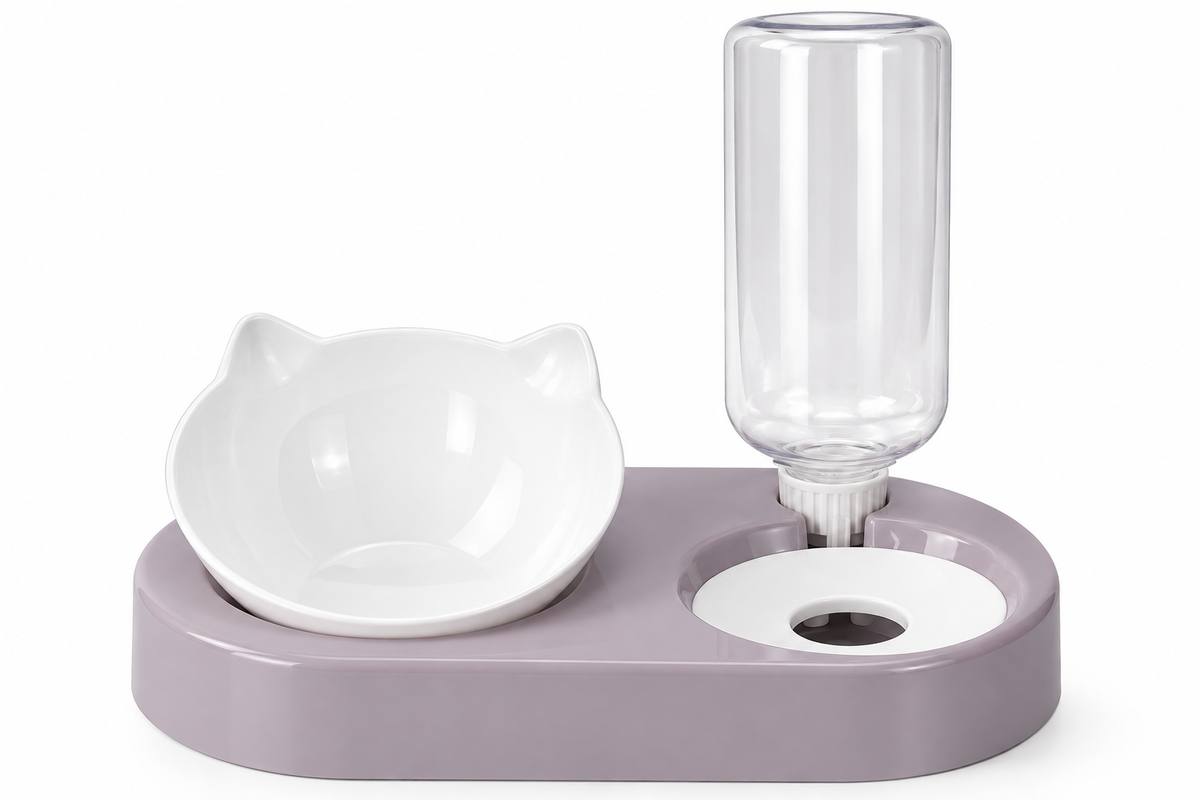 Double Pet Bowl with Automatic Water Dispenser