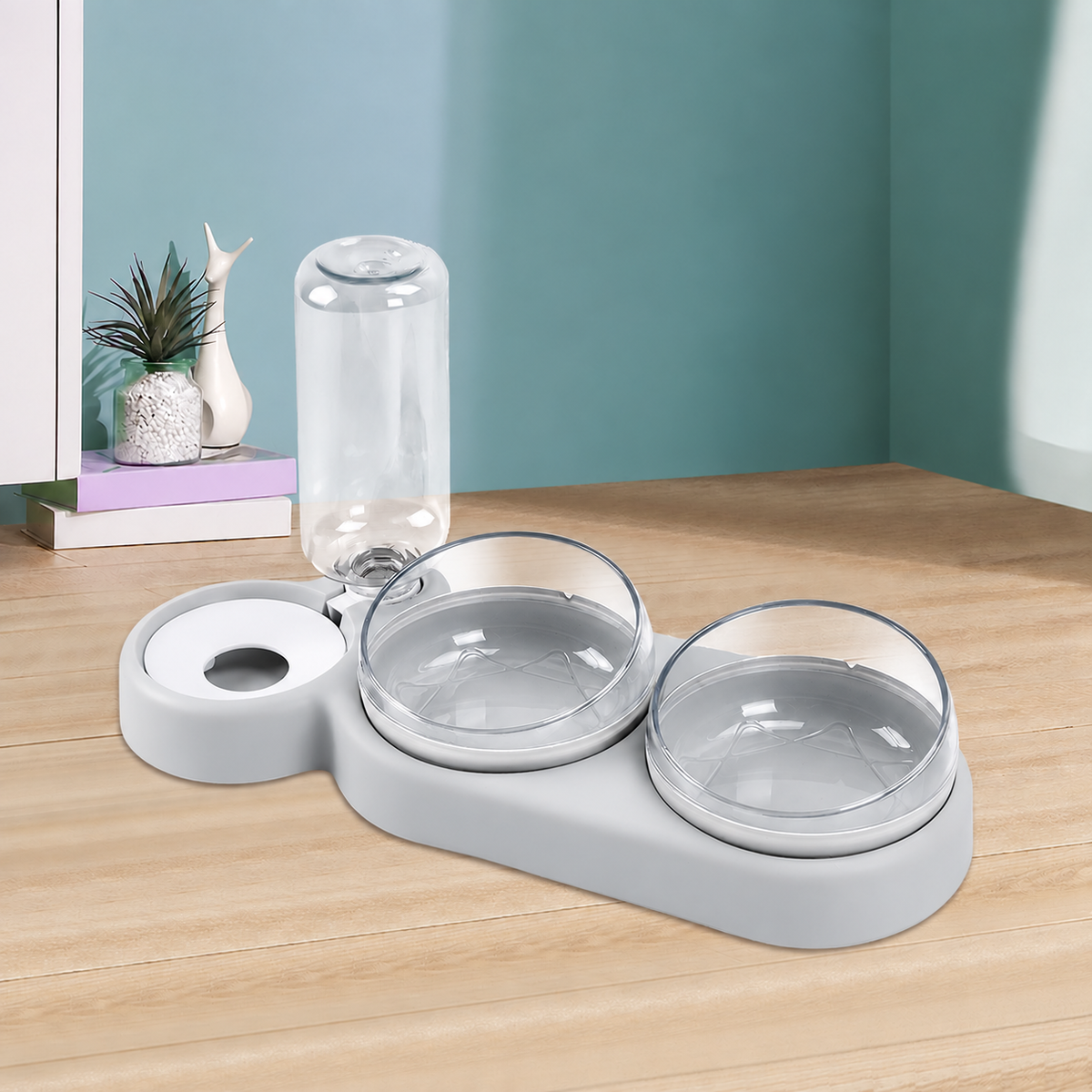 Double Pet Bowl with Automatic Water Dispenser