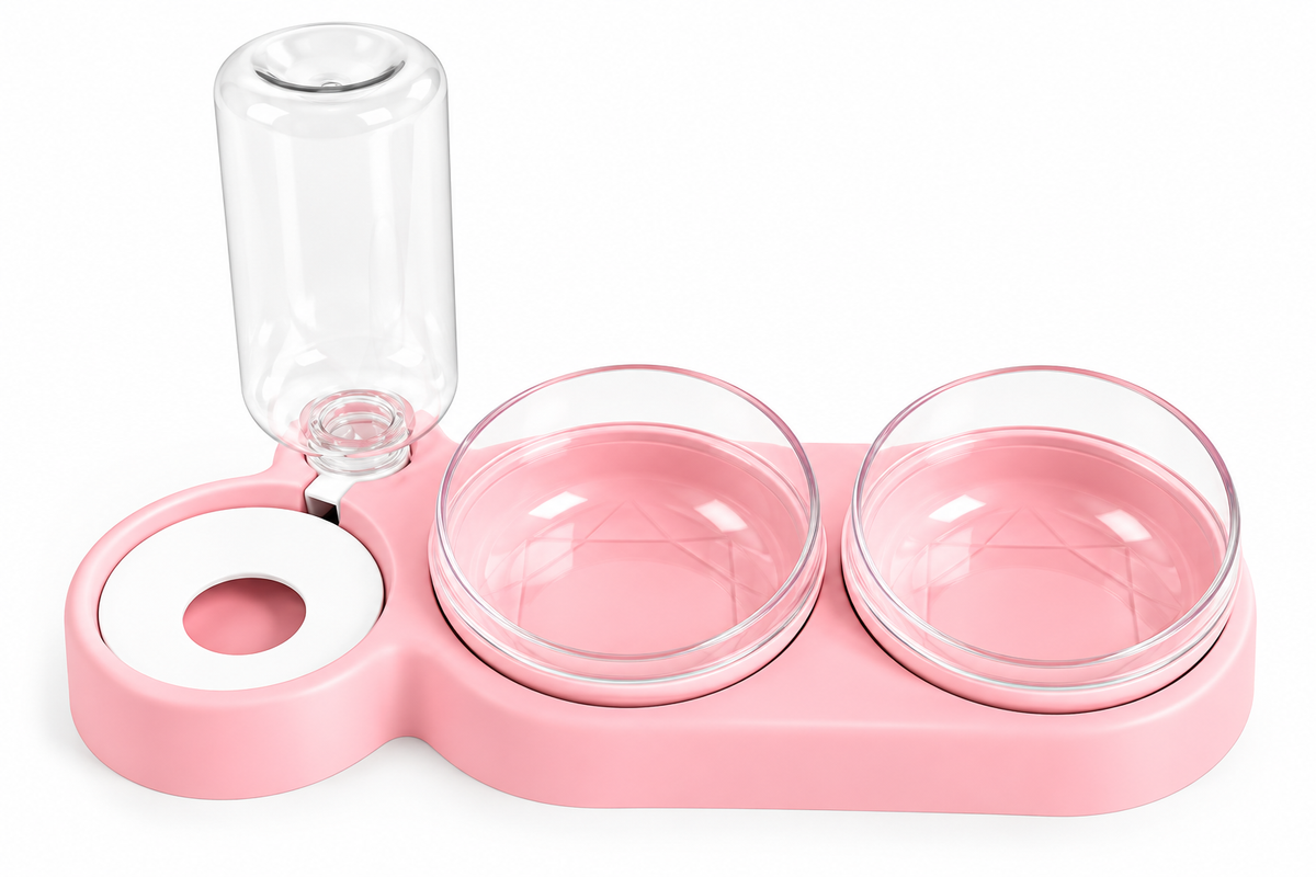 Double Pet Bowl with Automatic Water Dispenser