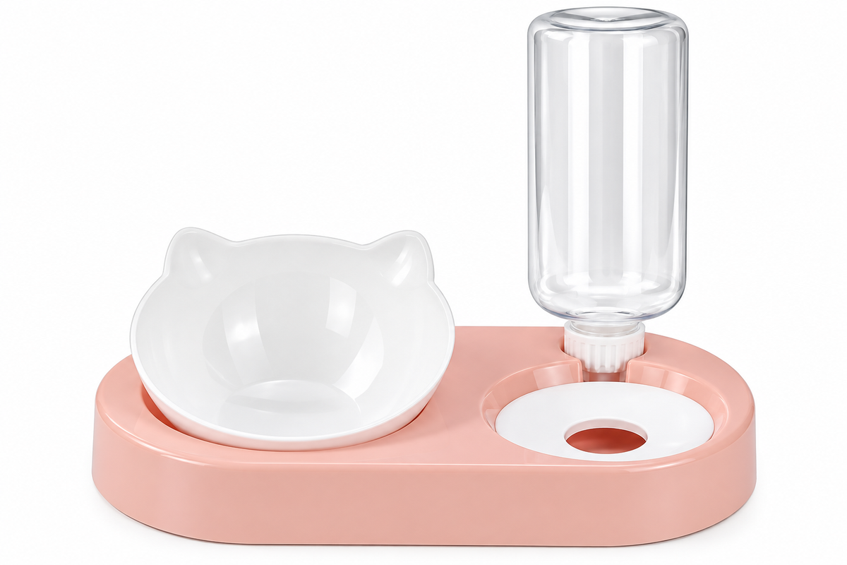 Double Pet Bowl with Automatic Water Dispenser
