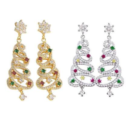 New Full Inlaid Colorful Zircon Christmas Tree Tassel Earrings Women&