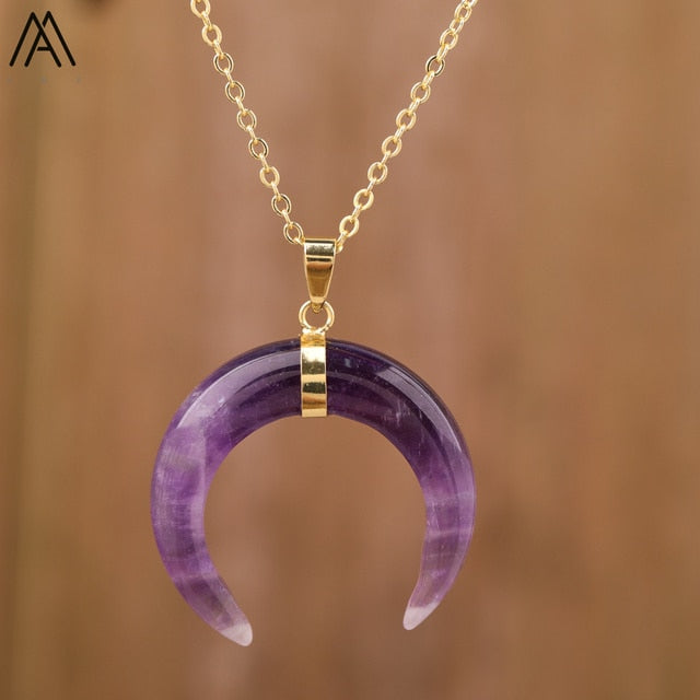 Moon Shape Amethyst Pendant Necklace