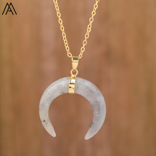 Moon Shape Amethyst Pendant Necklace